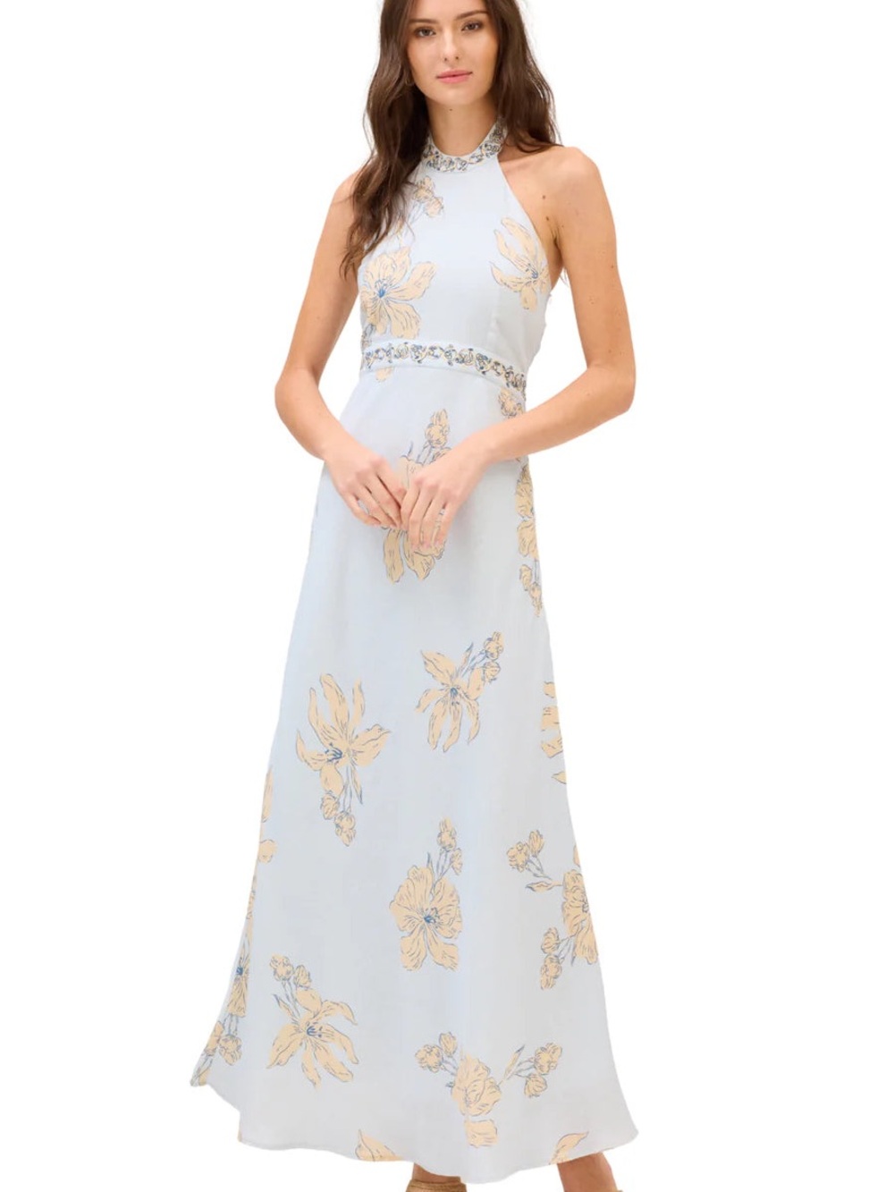 Allison New York Riley Halter Neck Floral Maxi Dress in Light Blue